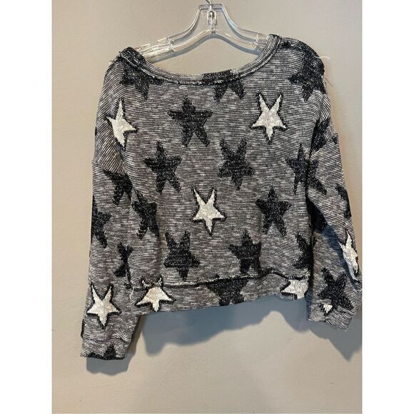 Splendid Boxy Star Print Metallic Black White Gray Sweater lg - Picture 3 of 3